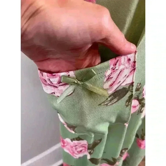 Joan Vass NWT Nightgown Green Pink Floral Buttons Pockets Long Lace M MSRP $58 - Picture 4 of 14
